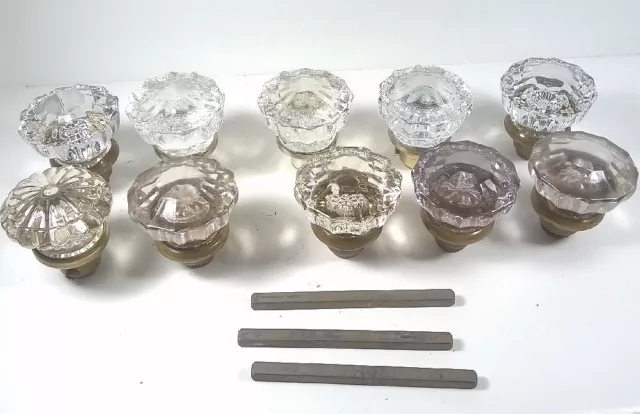 Vintage Glass Door Knob Lot Of 10 Different Knobs All Complete With Set Screws
