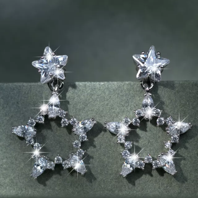 18k white gold gf made with SWAROVSKI crystal bling star stud dangle earrings