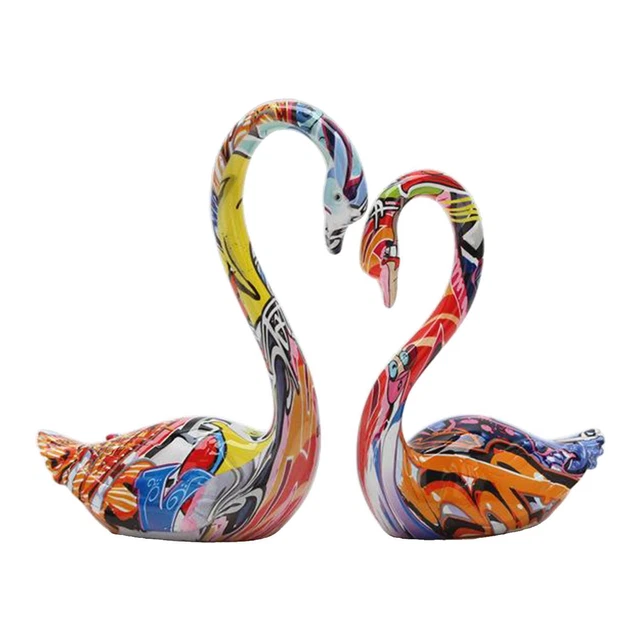 Cygne Figurines Résine Artisanat Ornement Graffiti Couple Cygne Statue Mariage