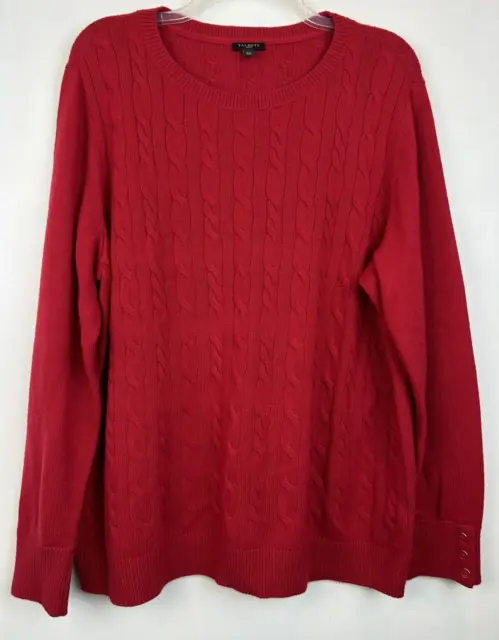 Talbots Sz 2X Cable Knit Sweater Lambs Wool Blend Long Sleeve Solid Red
