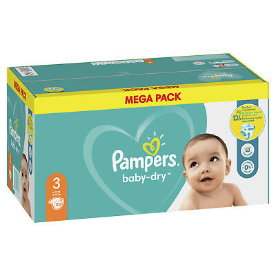 102 couches Pampers Baby Dry taille 3 (6 - 10 kg) Change bébé 12H de protection
