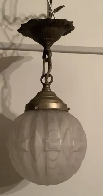 lustre Globe Art Déco en verre moulé dépoli pour lampe luminaire 1930,O