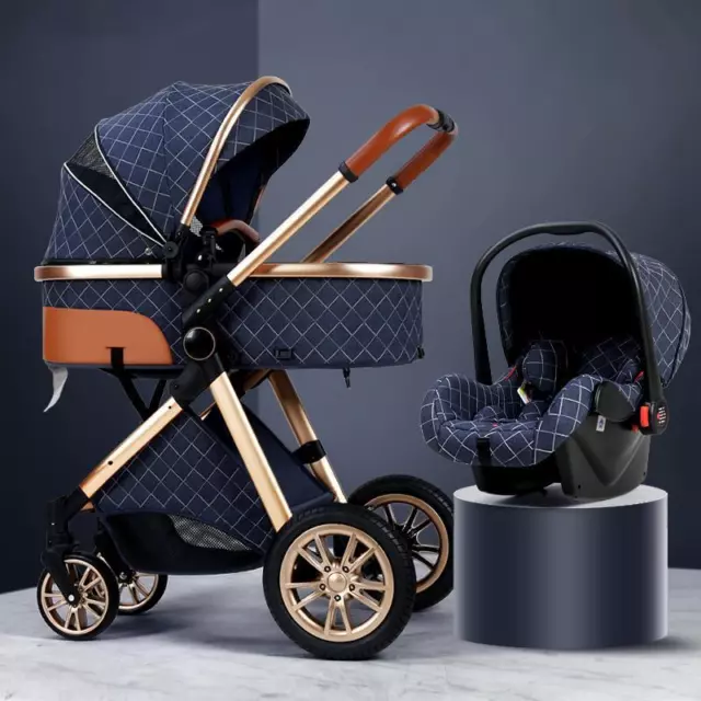 Luxury Baby Stroller 3 in 1 High Landscape Cart Can Sit Lie Portable Pushchair