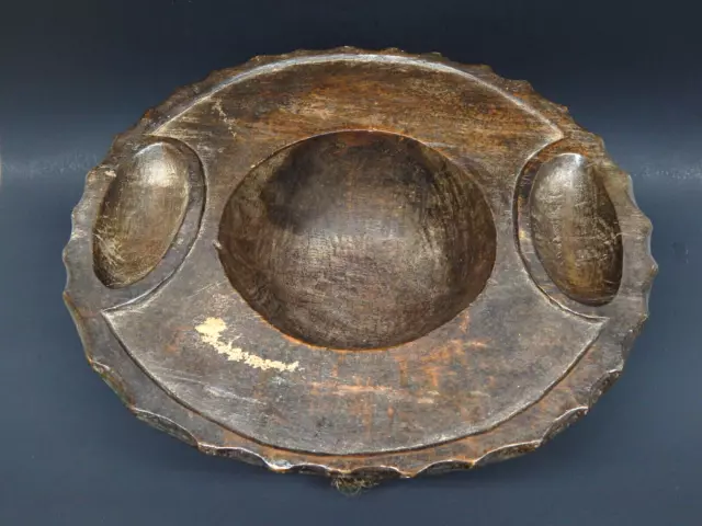 Vtg, Ifugao Tribal Three Cavity Wood Hand Carved Food Bowl From The Philippines