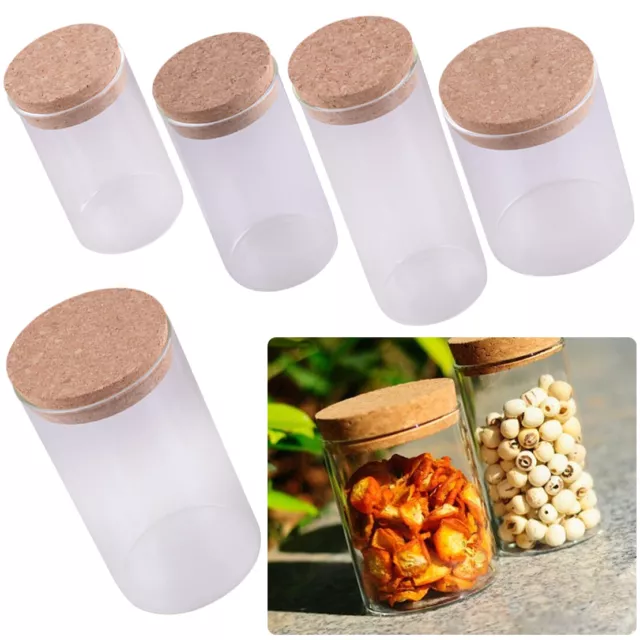 Clear Glass Snack Sugar Tea Storage Jar Bottle with Cork Kitchen Canister 5 Size