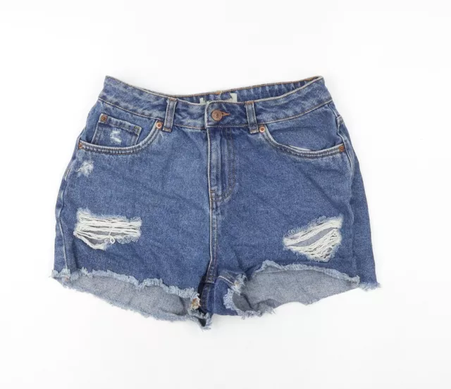 New Look Mädchen blau Baumwolle abgeschnittene Shorts Größe 14 Jahre normaler Reißverschluss - Distressed