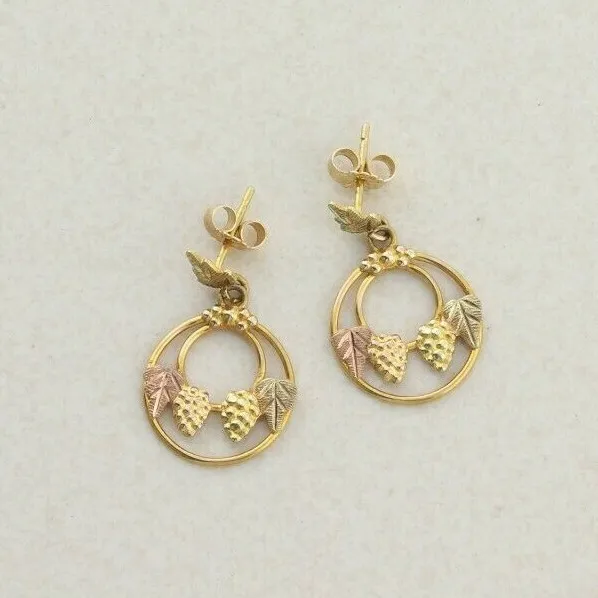 10k Black Hills Gold Earrings Dangle Drop Earrings Grape and Leaves