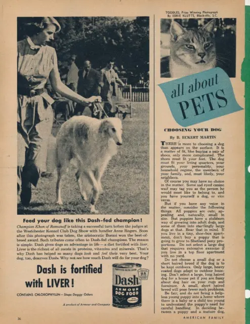 Magazine Ad - 1953 - DASH Dog Food - Borzoi