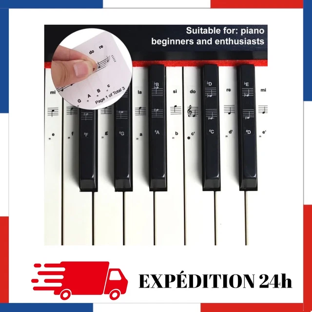 Étiquettes Amovibles Pour Clavier Piano 61/88 Touches - Autocollant Silicone Noir Sans Colle, Idéal Débutants Et Enfants