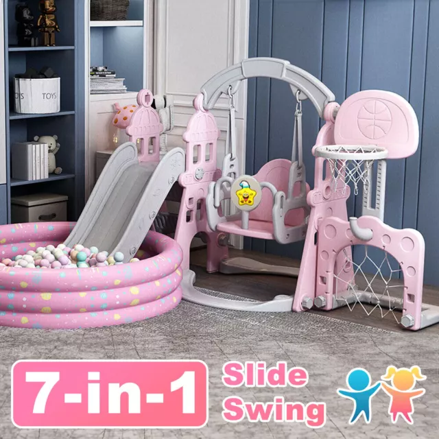 Indoor Kids Slide Swing Basketball Ring Hoop Activity Center Toddlers Play Set