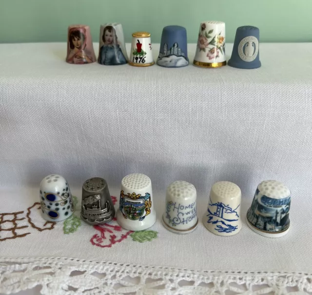 Vintage Ceramic Metal Thimbles Various Designs Collectible Lot of 12.