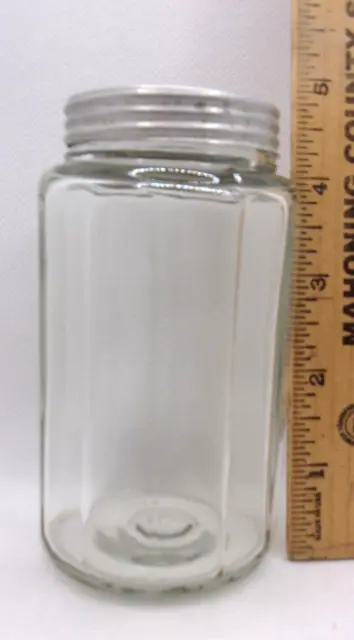 Vintage Ribbed Early Hoosier Clear Glass Jar Canister with  Screw On Lid