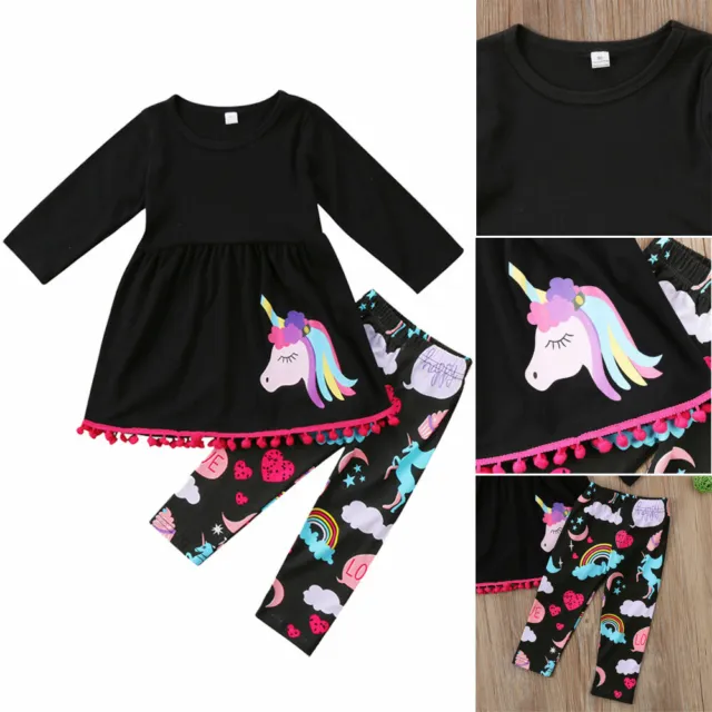 Unicorn Kids Baby Girl Outfits Clothes T-shirt Tops Dress+Pants Leggings Set