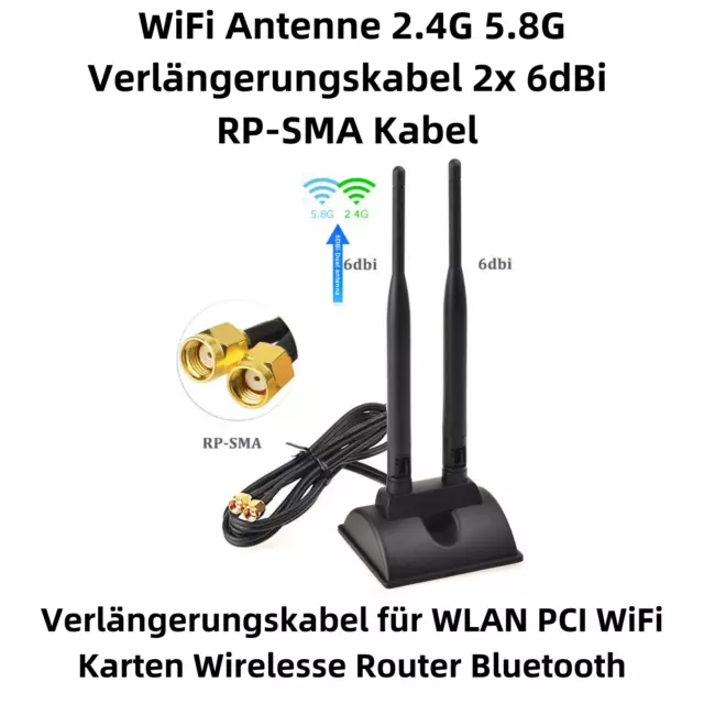 L44D WiFi Antenne 2.4G 5.8G 3m Verlängerungskabel 2x 6dBi RP-SMA Kabel Magnet 2