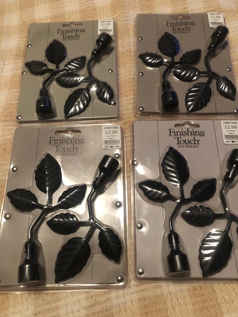 NEW 4 Sets Of 2 Solid Ivy Finials for 5/8 Metal Drapery Curtain Rod, Black