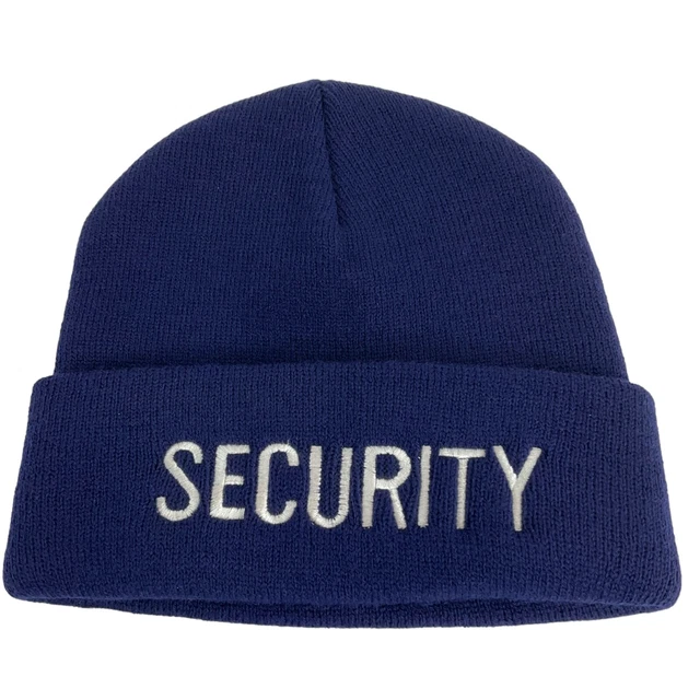 Knit Hat Watchman Style Acrylic Navy with Silver Security Embroidered Nwt
