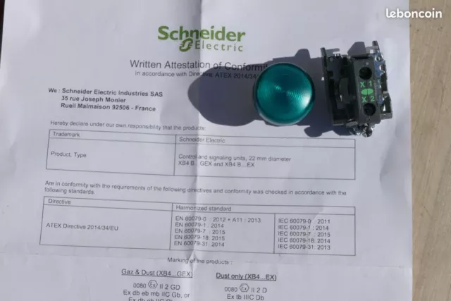 Voyant de signalisation "ATEX" - VERT - SCHNEIDER - ATEX - LED 230V - B4 BVM3 EX