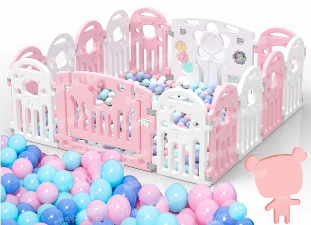 Rosa Oso 14 Piezas Parque para Bebé 100 Bolas Plegable Niños Room Divisor Valla