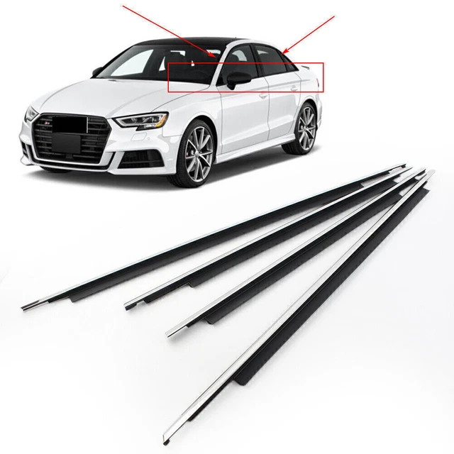 For Audi A3 2014-2020 4X Chrome Auto Weatherstrip Window Moulding Trim Seal Belt