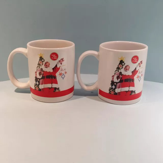 Set Of 2 COCA~COLA COKE CHRISTMAS SANTA CLAUS COFFEE CUP MUG