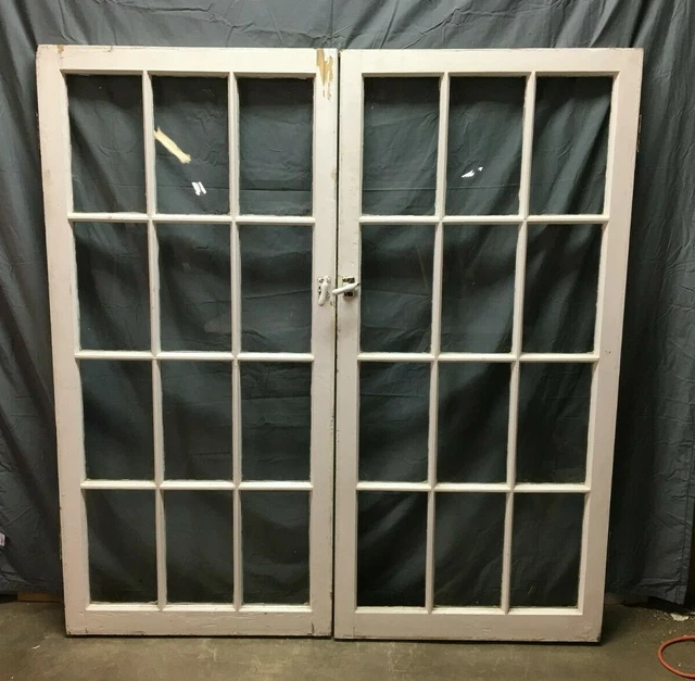 Pair Antique 12 Lite Casement Cabinet Cupboard Windows Vintage 28x60 Old 510-22B