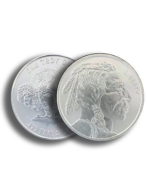 1 oz .999 Fine AG Silver Round - Buffalo Indian Stamped