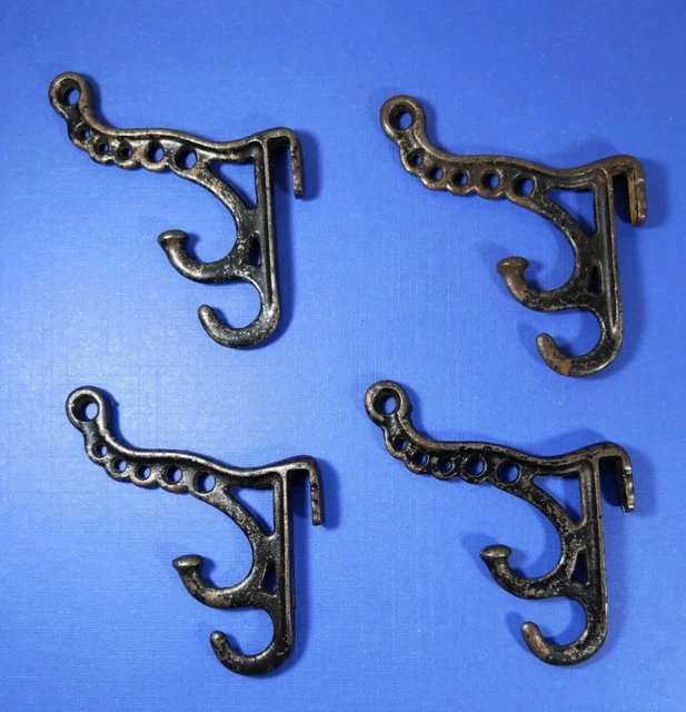 Set of 4  Antique Cast Iron Rail Style Coat and Hat Hooks   Hook Over Rail 3