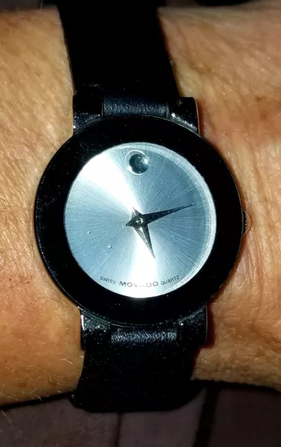 Movado Women's Watch  Museum Swiss Quartz Silver Dial Black Leather Band