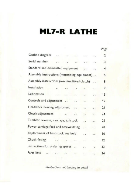 Lathe Operator Instruction Manual Fits MyFord ML7-R