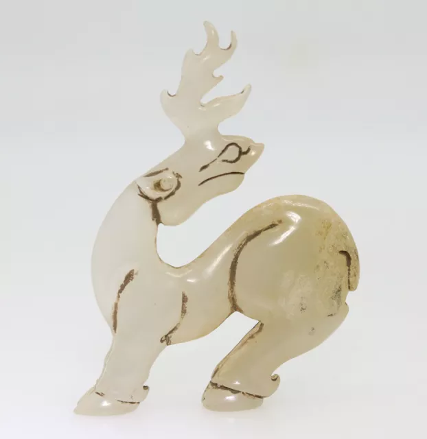 hand carved HeTian white jade standing stag sika deer shape amulet pendant D463