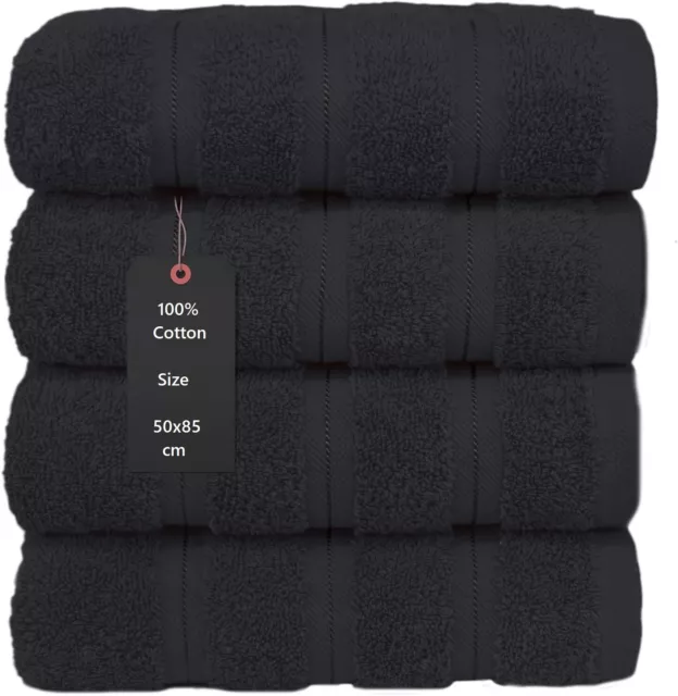 4x Black Hand Towels Set Prime Egyptian Cotton Super Soft Hotel Quality 600 GSM