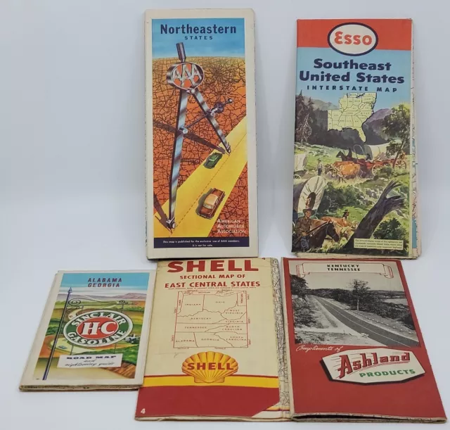 Vintage Oil Gas Advertising Service Station Map Lot Shell Sinclair Ashland Esso