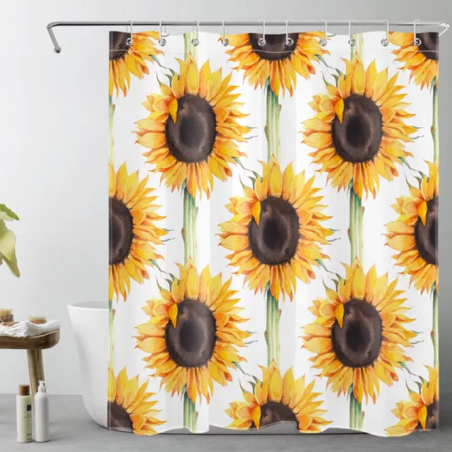 Rustic Botanical Flower Yellow Sunflower Shower Curtain Set for Bathroom Decor