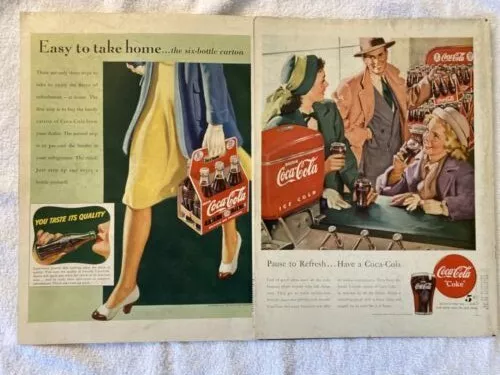 Coca-Cola Magazine Ads 2 1941-"48 Pause To Refresh, Easy To Take Home Color COKE