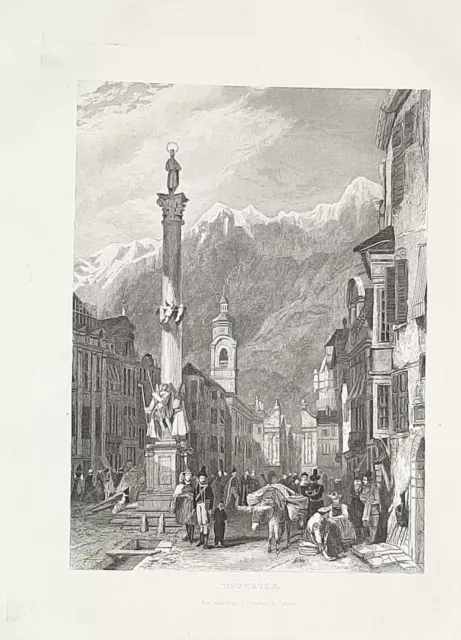 Stahlstich anno 1835 Innsbruck Creuzbauer / Karlsruhe Österreich