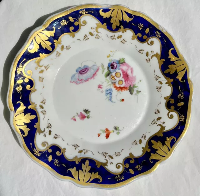 Ridgway Porcelain Dinner Plate 2/1063 Cobalt Blue Gilt Flowers Regency 1820-1825