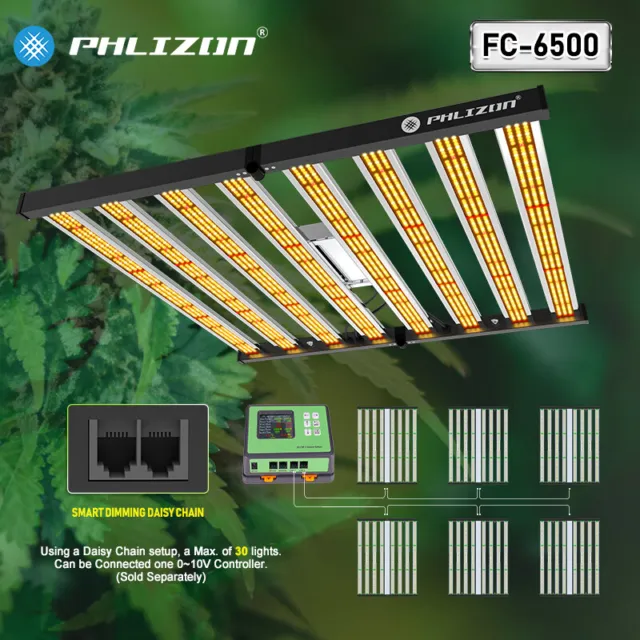 Phlizon FC6500 Foldable LED Grow Light Bar for 6x6ft Commercial Grow CO2 Indoor