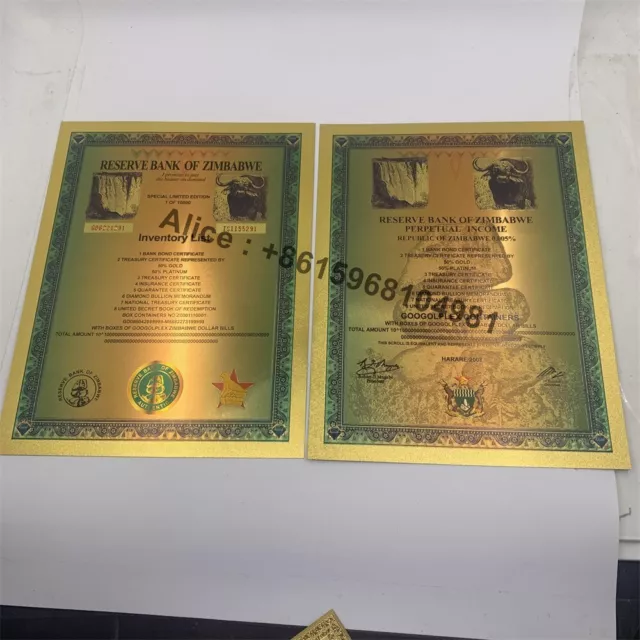 1 pc zimbabwe Googolplex Containers dollars Gold Foil Banknote Scroll With UV