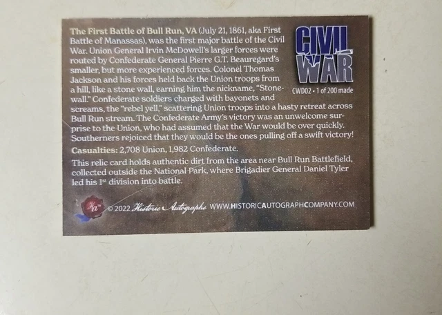 2023 HA Civil War First Battle of Bull Run Dirt Relic Card 2