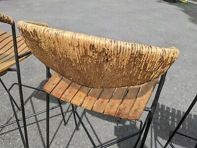 4 Arthur Umanoff Steel, Wood & Rush mid century bar stools. Imported from USA 9