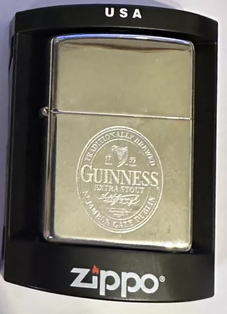 Neu Zippo Feuerzeug ""GUINNESS ETIKETT"" auf Chrom-Oberfläche