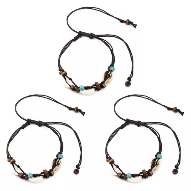 3X Boho Natur Meer Stein Fußkettchen für Frauen Holz Perlen Muschel Knöchel3015