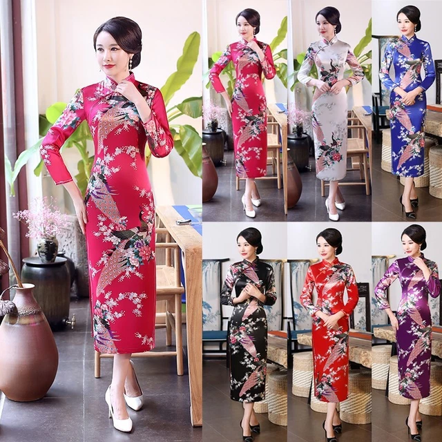 Donna Cheongsam Abito Party Retro Cheongsam Formale Abito in Piedi Colletto