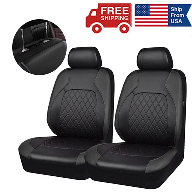 2x Front Black Car Seat Covers Leather Cushion Protector Accessories Fit Cover