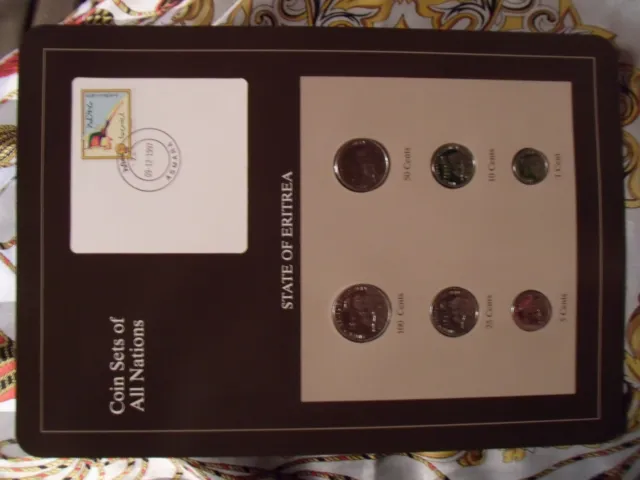Coin Sets of All Nations Eritrea w/card UNC 1, 5, 10, 25, 50, 100 Cents 1991