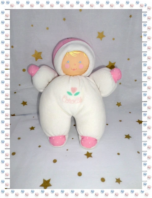 ⑬ - Doudou Poupée Lutin Blanc Rose Pois Fleur   Grelot Corolle