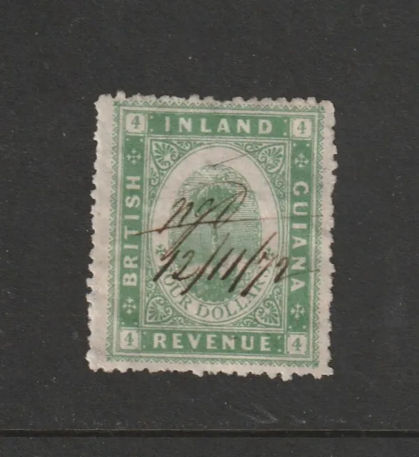 British Guiana - Revenue : Inland Revenue - Green - $4 - (1872) - Very Fine Used