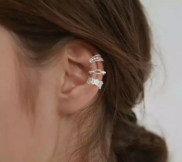 3 Piece Set Ear Cuff Earrings Crystal Cartilage Ear Ring Fake Clip On Cuffs