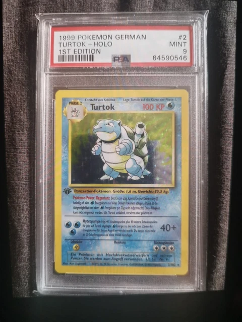 Pokemon Karte Turtok 1. Edition Base Set 2/102 Deutsch 1999 PSA 9 Mint