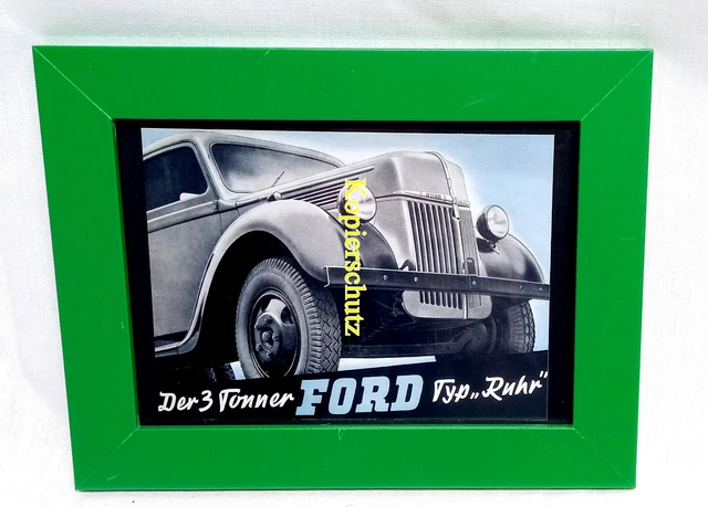 Werbung -  Ford " Typ " Ruhr - in Holz / Echtglas gerahmt - 16 x 21 cm
